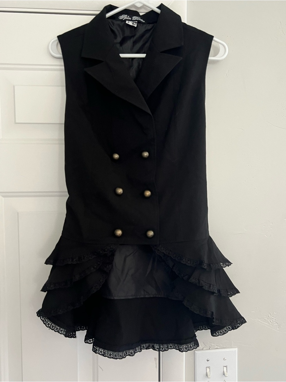 Sleeveless Black Double-Breasted High-Low Ruffle Dress